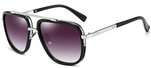 Dollger Übergroße Quadratische Sonnenbrille für Männer Frauen Pilot Shades Gold Frame Retro Brille(Silberrahmen / Farbverlauf grau)