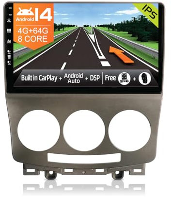 JOYX Android 14 Autoradio Passt für Mazda 5 (2005-2010) - [4G+64G] - Eingebaut DSP/Carplay/Android Auto - LED Rückfahrkamera KOSTENLOS - 2.5D 9 Zoll - Mit Lenkradsteuerung 4G WiFi Bluetooth5.0 DAB