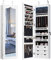 COSTWAY 5 LED Lights Mirror Jewelry Cabinet, Door Hanging/Wall Mounted Jewellery Armoire, Full Length Mirror with storage, Lockable Dressing Cosmetics Jewellery Organiser Unit Gift (White)