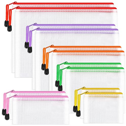 Plastic Wallets Folders - 12PCS Multi-Size Plastic Zip Lock Bags Document File Folders for School Office Supplies, Homework, Cosmetics and Travel Accessories (6 Size)