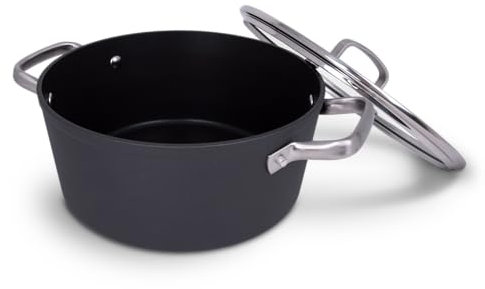 ARCOS Cazuela Antiadherente de 24 cm y 4,3 L | Aluminio Forjado | Adecuada para cualquier cocina | Mangos de Acero Inoxidable con Efecto Frío | Color Negro | Inducción completa. Serie Ollas Samoa