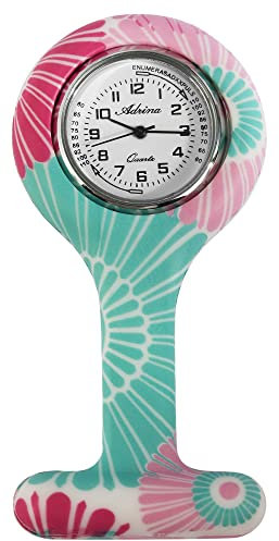 Adrina Unisex – Uhr Krankenschwesteruhr Silikon Ansteckuhr Analog Quarz 410000X (türkis pink)