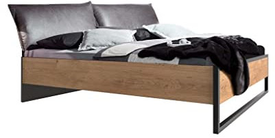 Froschkönig24 Detroit Futonbett Bett mit Polster 180 x 200 cm (BxT) Plankeneiche/Schwarz