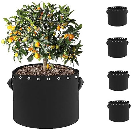 HOSECES 7 Gallon Grow Bags for Plants 5-Pack Thickened Non-woven Aeration Fabric Pots with Handles and Holes, 26 Litre Plant Fabric Containers (5-Pack 7 Gallon)
