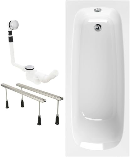 Calmwaters® Badewannen-Set 180x80 cm Original, Made in EU, 3in1 Acryl-Badewanne mit Wannenfüßen & Ablaufgarnitur, ergonomische Körperform-Wanne komplett Set, 180 x 80 cm, Weiß