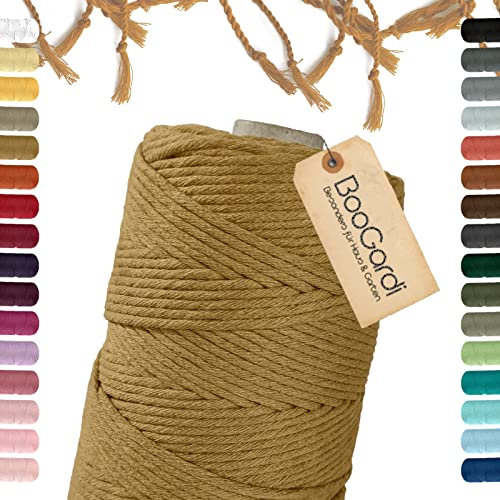 BooGardi Makramee Garn · viele Farben · Senfgelb 3mm x 200m · 3mm oder 5mm · Wollgarn · kreatives knüpfen weben Stricken · DIY Boho Garn