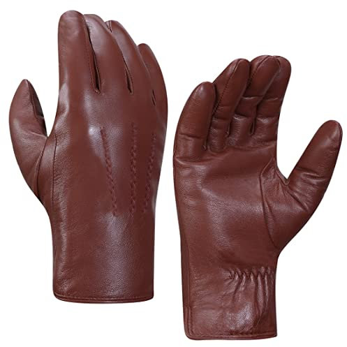 Harssidanzar Lederhandschuhe Herren,Winter Kaninchenfell gefütterte weiche Echtlederhandschuhe KM047EU,Cognac,Größe XL