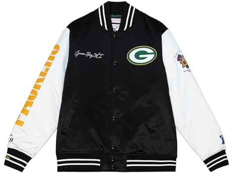 Mitchell & Ness NFL Team Origins Varsity Satin Jacket, farblich abgesetzte Ärmel, Druckknopf Verschluss, Herren, Frauen, Kinder, Unisex, Frühling, Sommer, Herbst, Winter