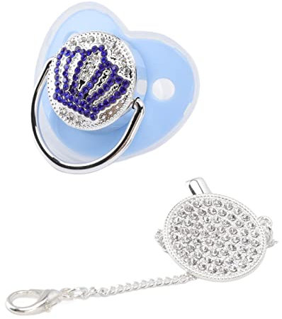 Bling-Baby-Schnuller, Personalisierter Bling-Schnuller, Künstlicher Kristall-Bling-Schnuller, Krone, Ultraweiches Silikon, BPA-frei, Sicherer Säuglings-Schnuller (Blaues M)