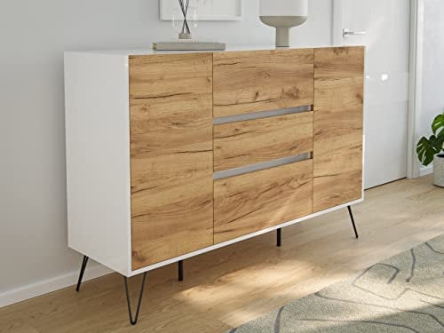 emotion Sideboard Kommode Daro 140cm Greifraum 3 SoftClose 2 Türen Weiß/Eiche Front