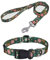 Mihqy Hundehalsband und Leine Set, Verstellbares, Weich & Komfort Nylon Hunde Halsband für Kleine Mittlere Große Hunde Welpen Katzen(Dunkel Grüne Blume Set,M)
