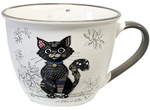 KIUB Bol timbale avec une anse - Motif chat noir - matière porcelaine fine - contenance 550ML