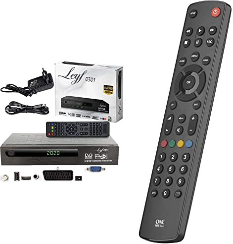 Leyf Satellite Receiver PVR Recording Function Digital Satellite Receiver [Pre-Programmed for Astra, Hotbird and Türksat] + HDMI Cable & One for All Contour TV Universal Fernbedienung TV