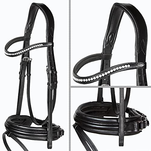 Heinick Trense Motion breites RH Schwarz Diamond Schnallen oder Zaumhaken Vollblut 9 Stirnriemen
