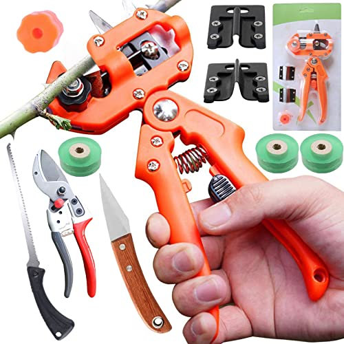 Obstbäume Pfropfschere, Einhand Pfropfen Schneidwerkzeug für Blumen Baum Pflanzenzweige, Garten Obstbaum Professionelle Prune Scher Pfropfen Schneidwerkzeug mit 2 Ersatzmesser, Orange,Style1