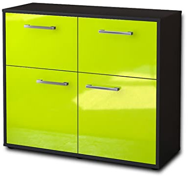 Lqliving Sideboard - Beistellschrank Calliope, Korpus: anthrazit matt, Front: Hochglanz-Design Grün (92x79x35cm), inkl. Metall Griffen, Made in Germany