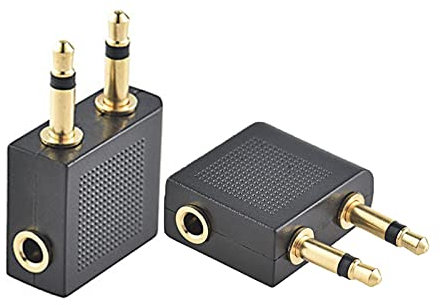 Airplane Headphone Adaptor, 2 PCS Airline Headphone Adapter Gold Plated Headphone Airplane Adapter Works Wireless Airplane Adapter Airplane Adapter for Headphone 3.5mm Mono Jack Plugs to 3.5mm