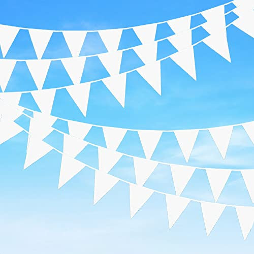 Wimpelkette Outdoor Wetterfest, Girlande Outdoor 12m mit 50 Wimpel, Leinenimitat Stoff, Wiederverwendbar, für Kinderzimmer, Geburtstagsfeiern, Einschulung Deko, Freien und Andere Anlässe Geeignet