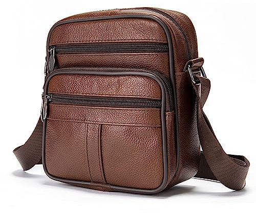 Handytasche zum Umhängen Herren Leder, Umhängetaschen Männer Klein Braun, Wasserdichte Reißverschluss Ledertasche Messenger Bag Herren Schultertasche Kuriertasche Crossbody Sling Bag für Reise Outdoor