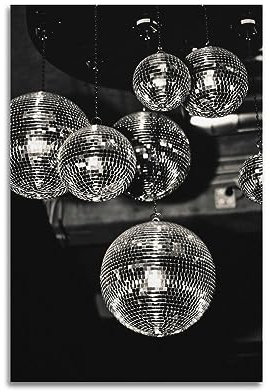 Discokugel 70er Jahre Poster Vintage Bar Dekorative Lichter Schwarz und Weiß Kunst Poster für Zimmer Ästhetische Poster & Drucke auf Leinwand Wandkunst Poster für Zimmer 30 x 45 cm
