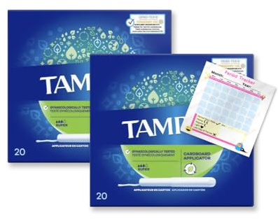 Tampons Super Cardboard Applicator Blue Box 40 Tampons (2 Packs of 20)