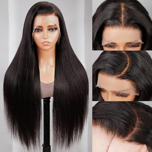 MegaLook Pelucas Mujer Pelo Natural Humano 13x4 Straight Lace Front Wigs 200% Density Brazilian Virgin Human Hair Glueless Pelucas Pre Plucked Bleached Knots