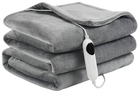 WOLTU Heizdecke 130x180 cm Flanell, Elektrische Wärmedecke, 10 Temperaturstufen Timer 2h/4h/8h, Überhitzungsschutz, Kuscheldecke für Sofa, Bett, Büro