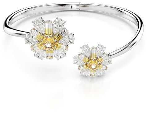 Swarovski Idyllia Armreif, Rhodinierter Damenarmreif mit Blumen-Motiv und Strahlenden Swarovski Kristallen