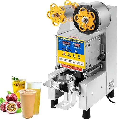 Commercial Fully Automatic Bubble Tea Cup Sealing Machine with Control Lcd Panel, Tabletop Sealers/plastic Cup Sealer, for Bubble Milk Tea Coffee Smoothies,Black-110v-1pc