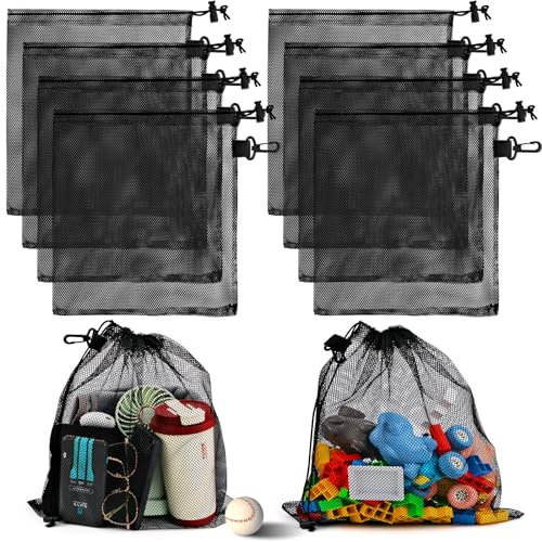 WuGU 10 Pièces Sac en Maille en Nylon avec Cordon de Serrage, 35x40 cm Sac en Maille Noire Multifonctionnel avec Cordon de Serrage en Nylon pour Sport, Voyage, Camping, Entraînement