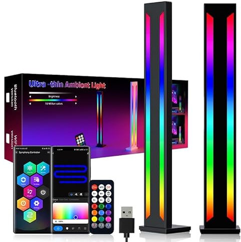 MIHEAL Smart LED RGB Ultra Slim Ambient Light, Metal Aluminium Housing with App Control and Music Sync Rhythm Mode, Warm Mood Lighting for Desktop Gaming, PC, TV, Room Decoration