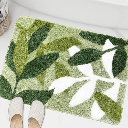 ZebraSmile Sage Badezimmerteppich, grüne Blätter, Mikrofaser, wasserabsorbierend, Badezimmerteppich mit rutschfester Rückseite, für Waschbecken, Dusche, Boden, Schlafzimmer, Fußmatte