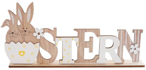 HERZWILD Ostern Aufsteller Osterdeko zum Hinstellen Schriftzug mit niedlichen Osterhasen Osterdekoration aus Holz für Ostern (C-Ostern)