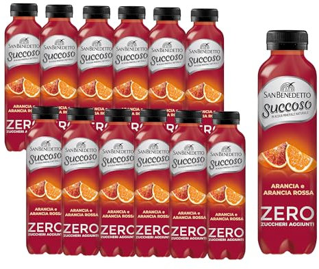 San Benedetto, Succoso Zero alla Arancia Rossa, 12x400 ml Bevanda Leggera e Dissetante in Acqua Minerale Naturale, Senza Zuccheri, Conservanti Coloranti e Glutine