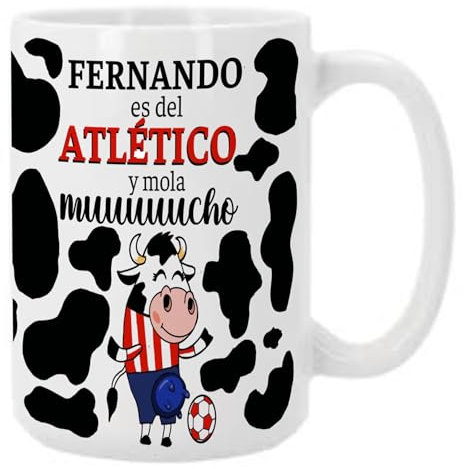 Taza personalizada con nombre para madridistas. Regalo original para fanáticos del Real Madrid. Taza de cafe o te XL. Personalizada y divertida. Regalo personalizado amantes del futbol (Atlético)