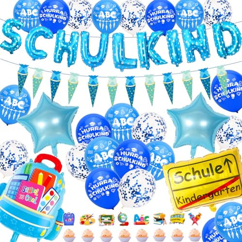 Cheloveer Einschulung Deko Junge 2025，Schulkind Deko Junge Schulkind Girlande Luftballon Einschulung 2025 Schulanfang Deko