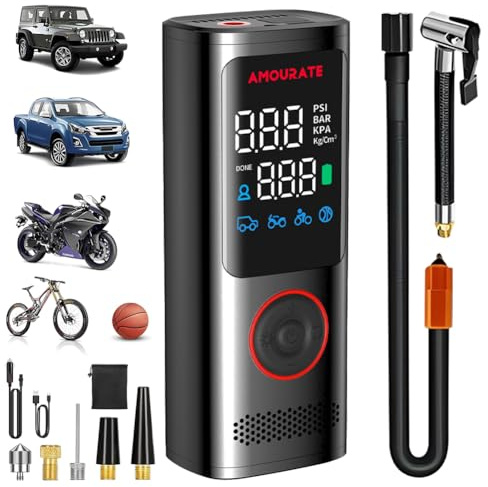 MIOLOE Mini Kompressor, 120W 160PSI Elektrischer Luftkompressor 7800mAh Akku-Luftpumpe Schnellladungs-Auto-Reifenpumpe mit LCD-Bildschirm-Licht, für Auto, Motorrad, Fahrrad, Ball (01)