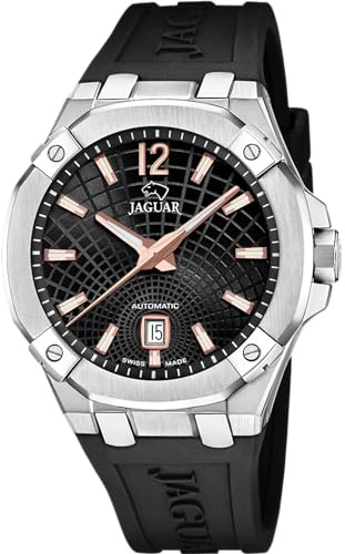 JAGUAR Swiss Made Uhr Automatik Herren aus Kautschuk Schwarz Uhr Analog | Herren, Kalender, Widerstandsfähiges Saphirglas, Wasserdicht 10 ATM J1030/4 Automatico