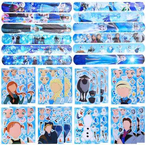 24pcs Mitgebsel Kindergeburtstag Frozen Spielzeug Set mit 12 Eiskönigin DIY Sticker Aufkleber 12 Schnapparmband für Geschenk Give Aways Kinder Geburtstag Deko Party Zubehör Mädchen SchüLerbelohnung