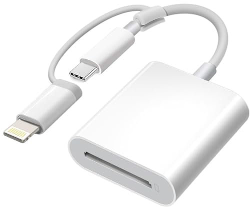 Apple - Lector de tarjetas SD certificado MFi para iPhone, USB-C y adaptador Lightning a tarjeta SD para iPhone 15/14/13/12/11/XS/XR/X/8 7 6 5, MacBook Pro M1 Air, iPad Pro/Air, iMac, Galaxy S24/S23