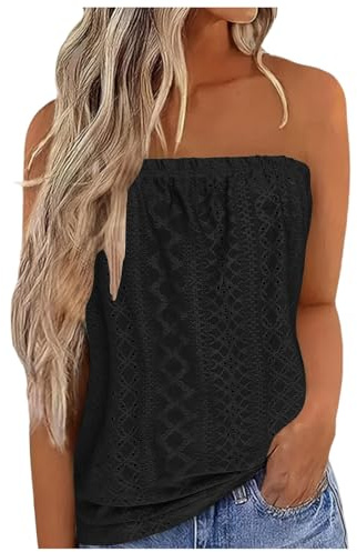 2026 Femmes Bustier Bandeau Tops Sexy Été Tunique sans Manches Vest T-Shirt Floral Debardeur Ample Chemise sans Bretelle Haut Dos Nu Blouse Couleurs Pures Haut Tendance Doux Confortable