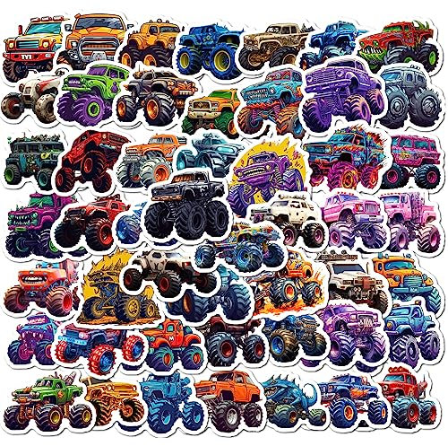 Monster Truck Aufkleber Sticker Set Kinder Teenager 50 Stück Wasserfeste Vinyl Decals Laptop Skateboard Koffer Helm Auto Fahrrad Handy Motorrad Fahrrad Scrapbook Mitgebsel Tagebuch Tassen