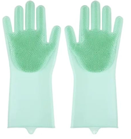 XUCZHAI 2 Pares de Guantes de Limpieza Reutilizables, Guantes de Silicona for Lavar Platos, Guantes for Fregar Platos Resistentes al Calor, Guantes de Limpieza for Lavar Platos(Green)