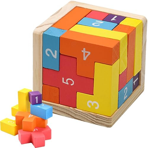 MINGZE Rompecabezas de Madera Puzzle Teaser Toy 54 Bloques de Forma de T Juegos de Inteligencia geométrica Rompecabezas de Esfera para Adultos/niños (Arcoíris)