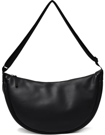 HiTotes Mezzaluna Borsa a Tracolla in Pelle per Donne - Grande Hobo Bag Mezza Luna - Dumpling Bag, A01-Nero, 42cm
