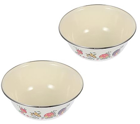 Cabilock 2 Piezas cuenco cozinha kitchen casa tazón de sopa tazón para mezclar extra grande tazón de almacenamiento doméstico depósito de almacenamiento de alimentos Esmalte de hierro Beige