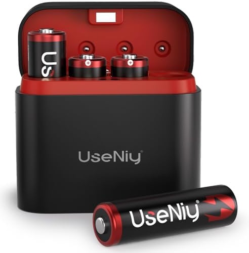 Lithium Batteries AA 4-Pack with Charger, 3600mWh High Capacity 1.5V Batteries, Long Lasting Rechargeable AA Li-ion Battery with Integrated Charing Storage Box