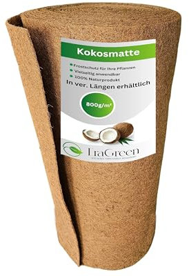 EraGreen® Kokosmatte aus 100% Kokosfasern - 1 m x 2 m mit 800g/m²- Winterschutz und Kälteschutz für Pflanzen - einseitig mit Naturlatex - Naggermatte