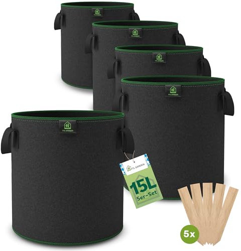 TTL Garden Lot de 10 sacs de plantation en tissu non tissé - 15 l - Sacs de plantation en feutre 300 g/m² et tissu non tissé - Pour balcon, terrasse, serre et jardin