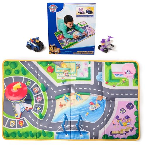 PAW Patrol Pup Squad Adventure Bay Spielmatte, 83 cm, Faltbare Matte mit exklusiven Chase- und Humdinger-Fahrzeugen, Kinderspielzeug für Jungen und Mädchen ab 3 Jahren